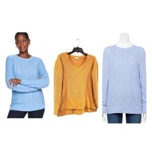 3 set sweaters Women's Croft Barrow, SO,Classic Cable-Knit Crewneck, V Neck